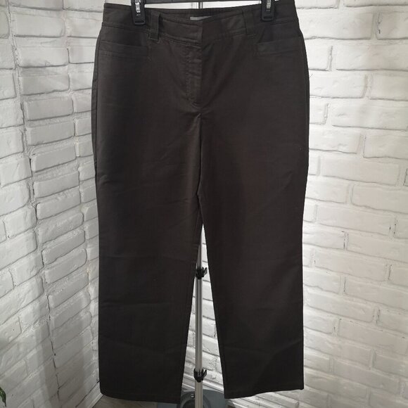 Anne Taylor Ladies Size 12 Dark Brown Straight Legs Casual Pants - Picture 1 of 12